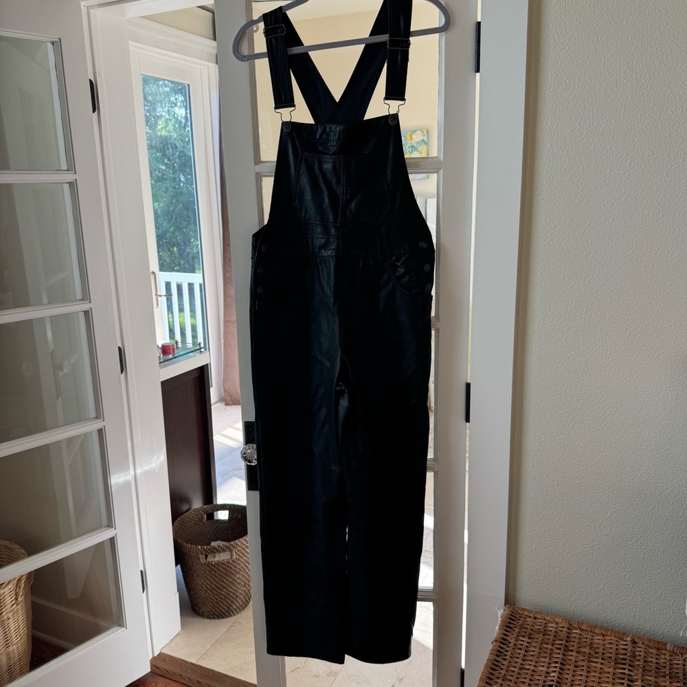 Women’s We The Free Black vegan leather Overalls size S - Picture 2 of 5